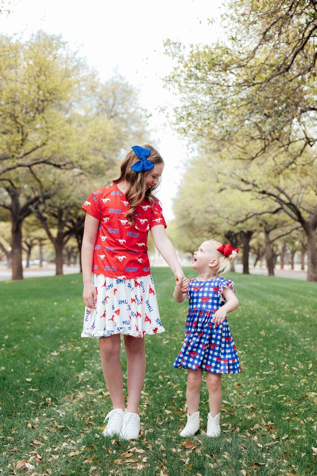 Mila & Rose ® SMU Plaid Mustang Flutter Twirl Dress — alternative angle