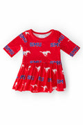 Mila & Rose ® SMU Red Mustang 3/4 Sleeve Twirl Bodysuit — main product shot