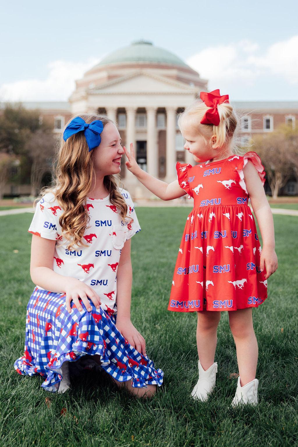 Mila & Rose ® SMU Red Mustang Flutter Twirl Dress — detail close-up