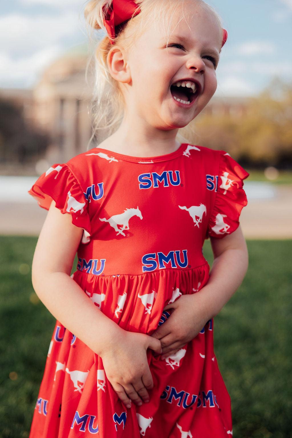 Mila & Rose ® SMU Red Mustang Flutter Twirl Dress — lifestyle context