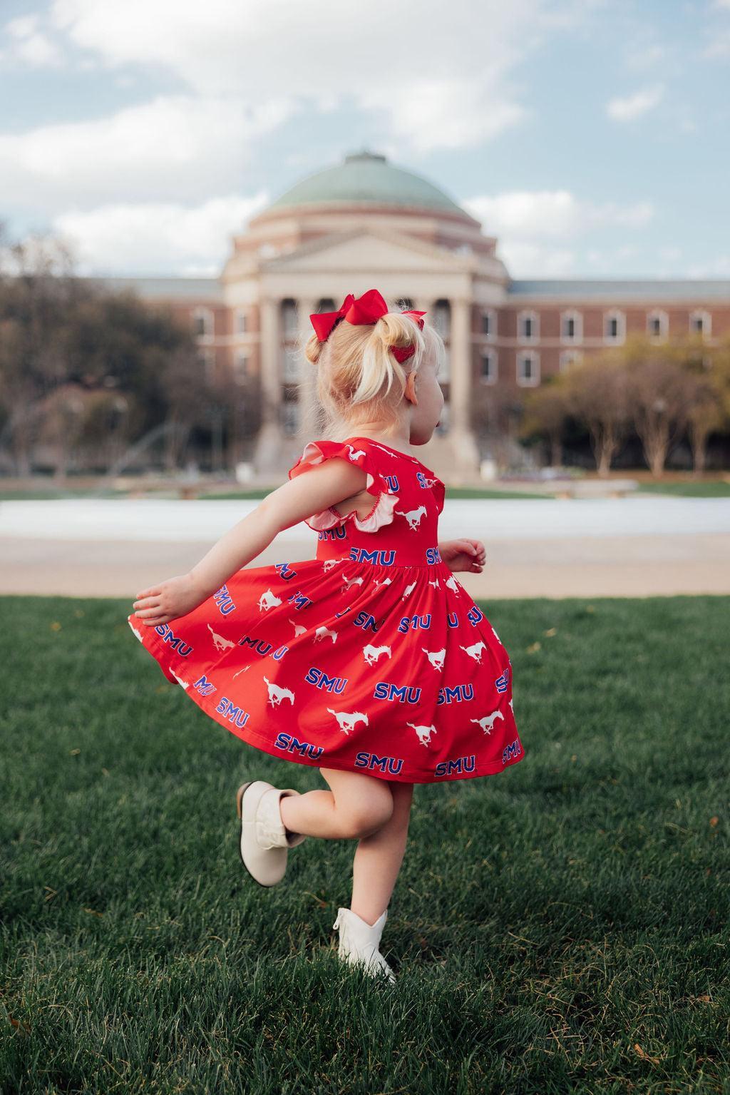 Mila & Rose ® SMU Red Mustang Flutter Twirl Dress — back view