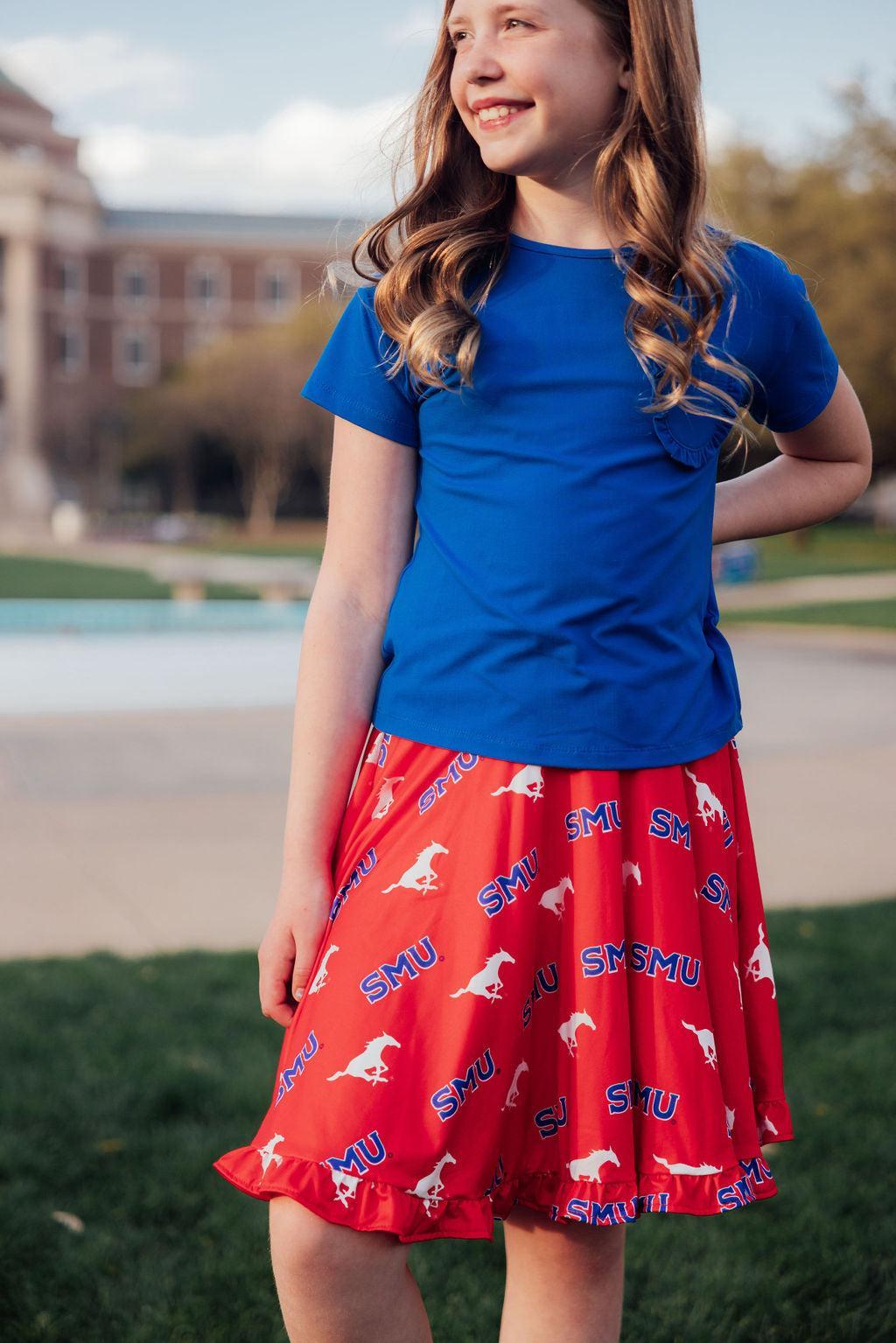 Mila & Rose ® SMU Red Mustang Ruffle Twirl Skort — main product shot