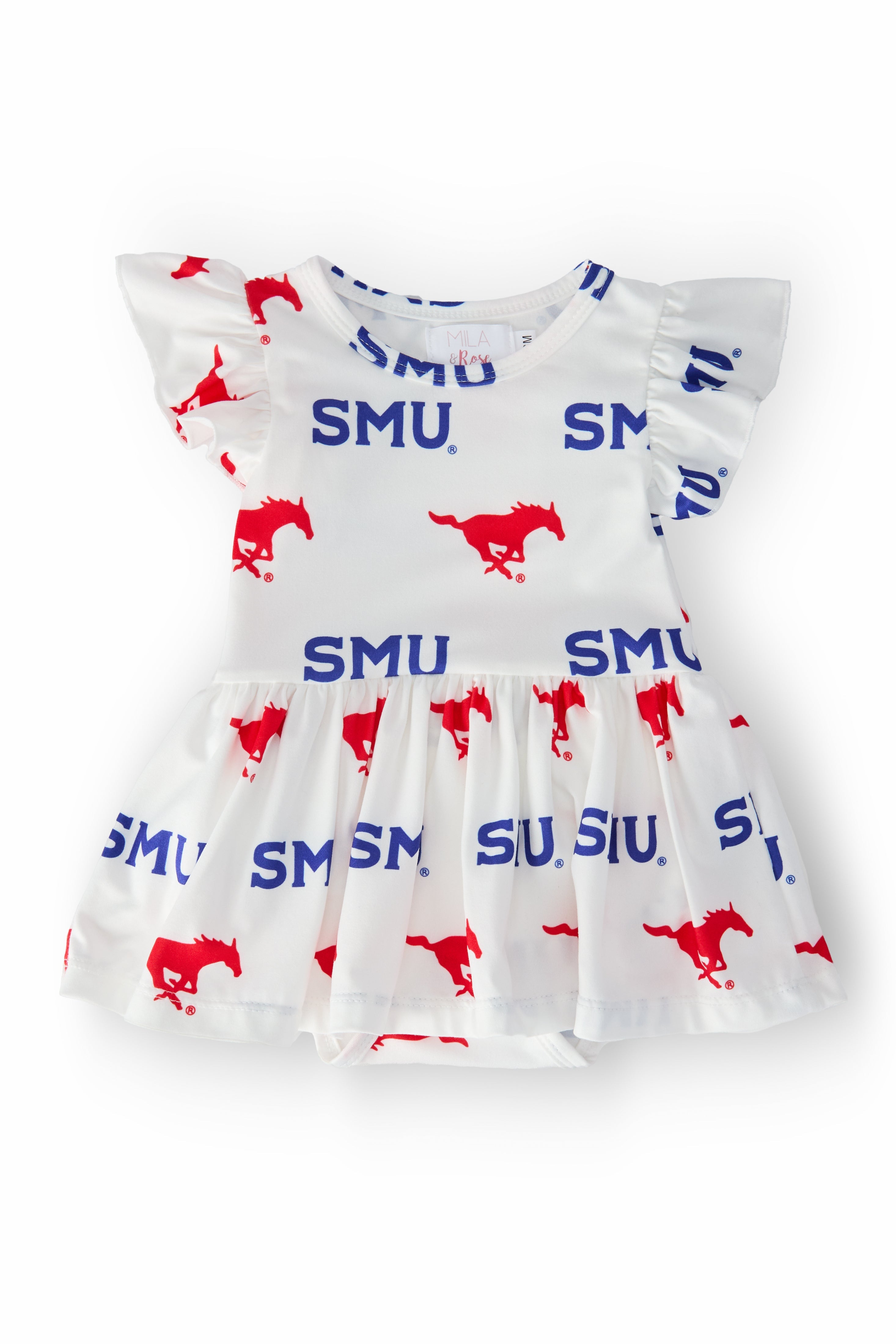 Mila & Rose ® SMU White Mustang Flutter Twirl Bodysuit — main product shot