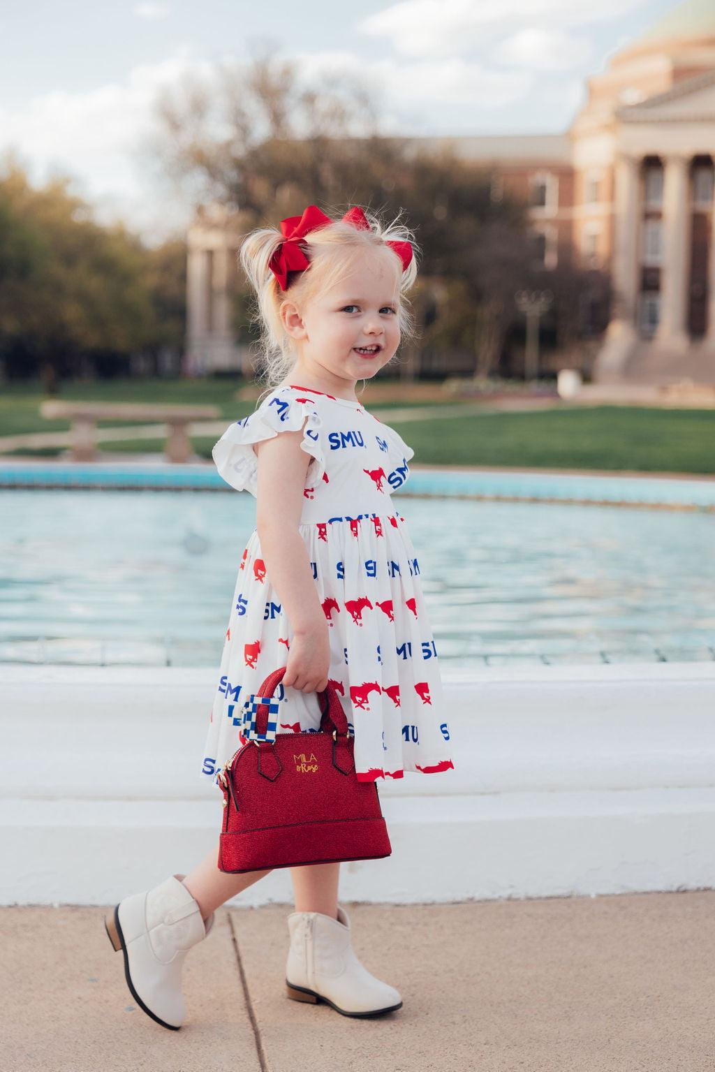 Mila & Rose ® SMU White Mustang Flutter Twirl Dress — main product shot