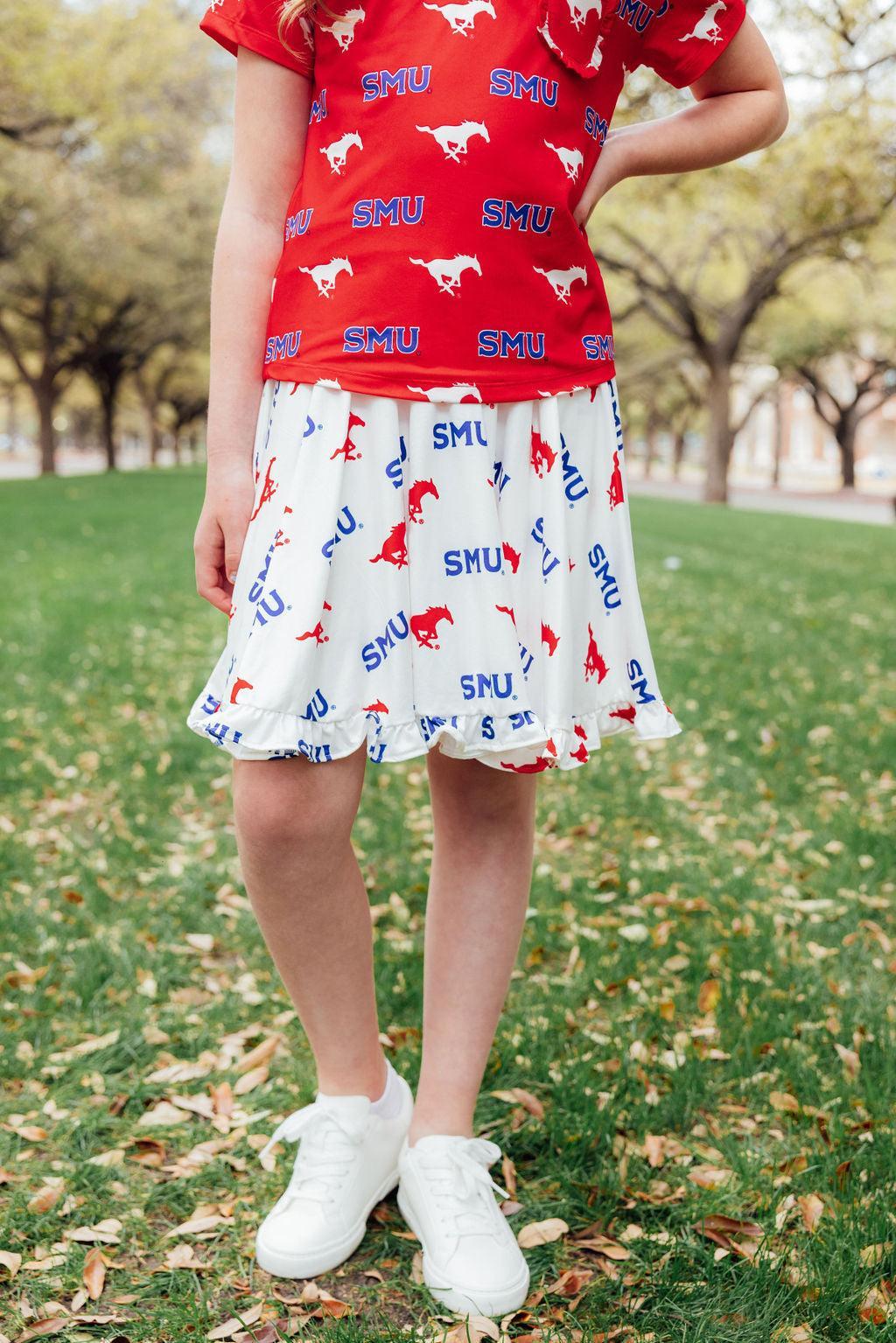 Mila & Rose ® SMU White Mustang Ruffle Twirl Skort — main product shot