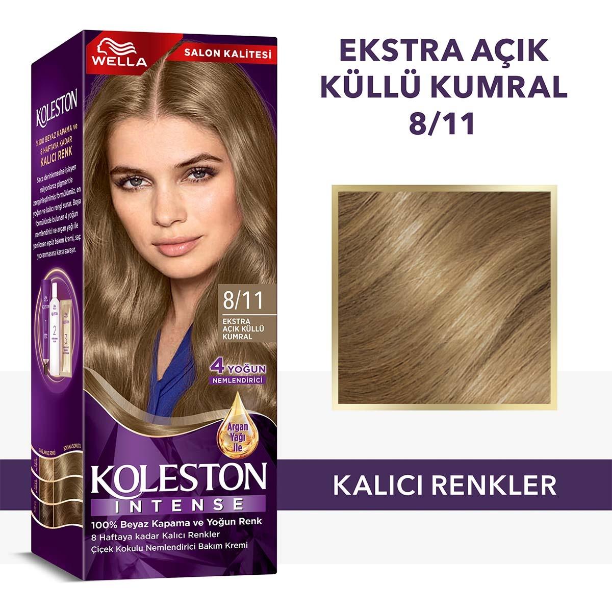 Wella Koleston Intense 8/11 Hair Dye: Extra Light Ash Blonde, 100% Gray Coverage, Long Lasting Color with Argan Oil