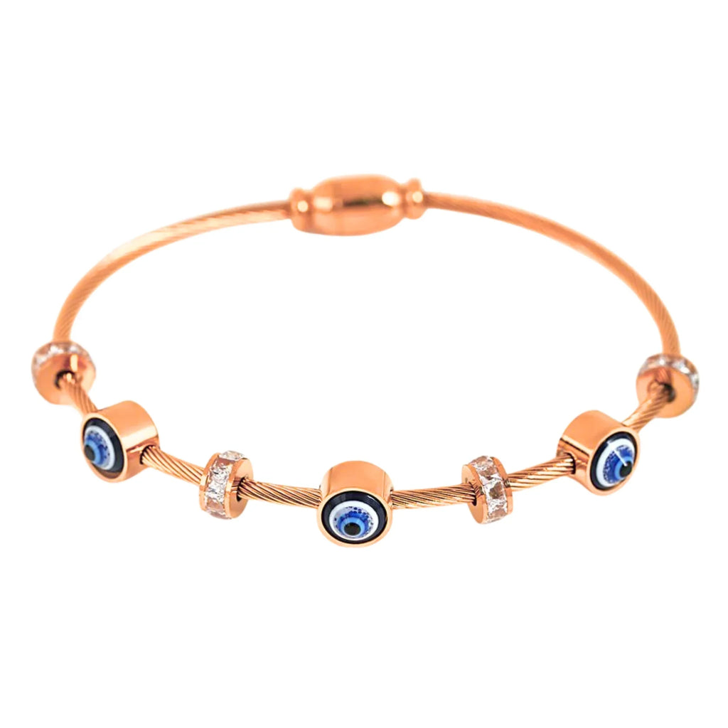 SORI STYLE Rose Gold Evil Eye Bangle Bracelet — main product shot
