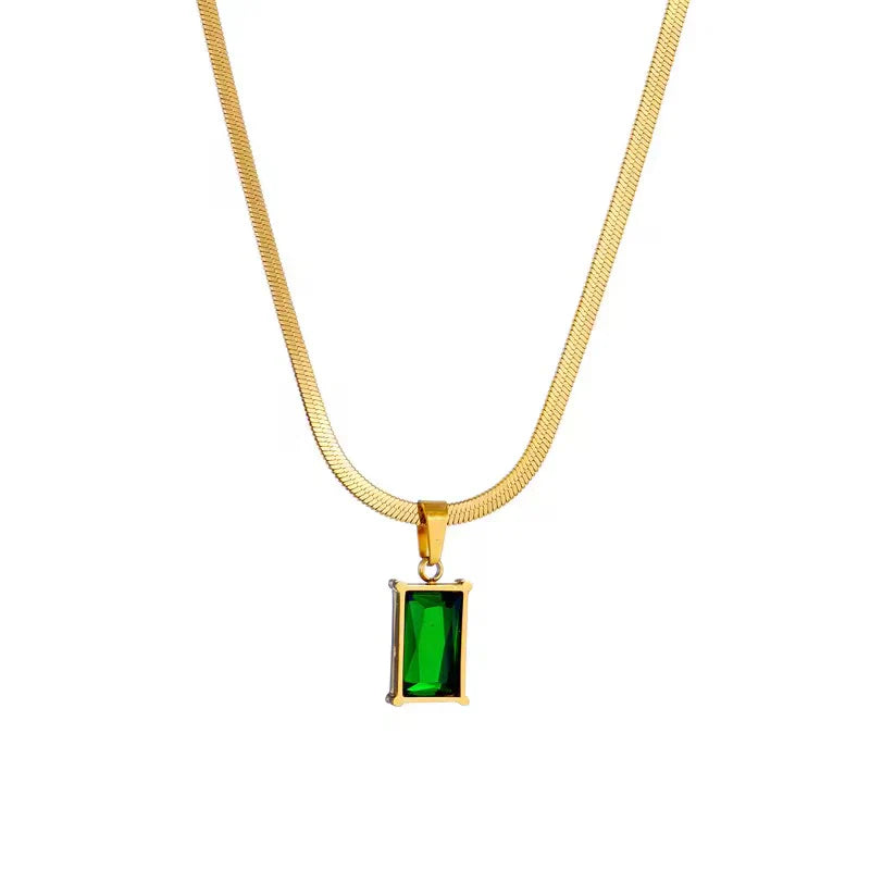 SORI STYLE Emerald Herringbone Chain Pendant Necklace — main product shot