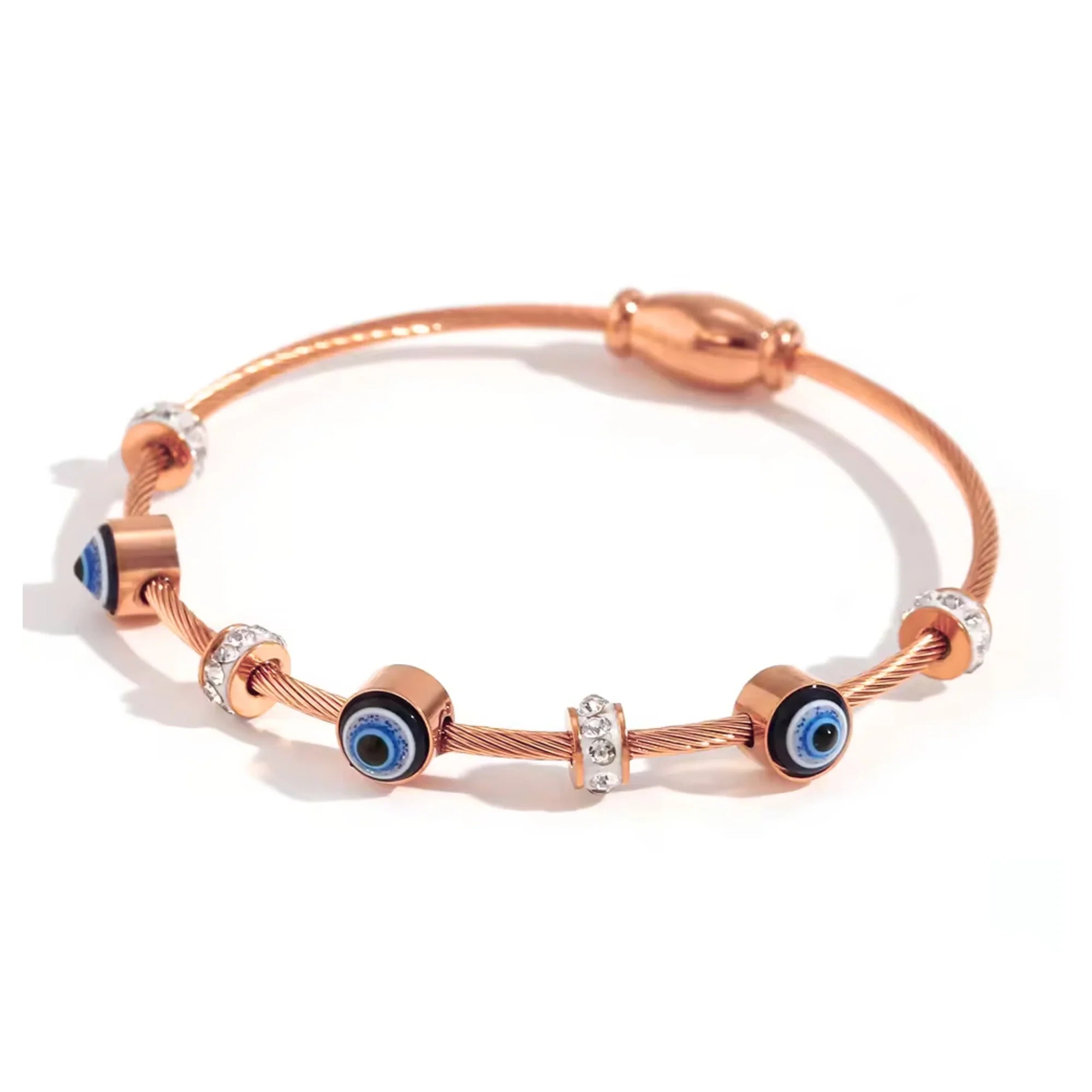 SORI STYLE Rose Gold Evil Eye Bangle Bracelet — back view