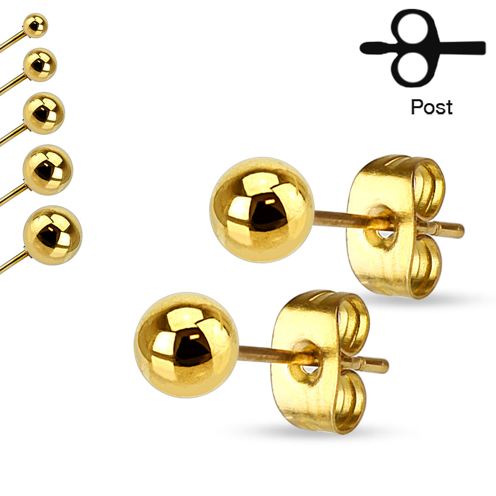 BodyCandy Gold IP 316L Stainless Steel Ball Stud Earrings 3mm to 7mm Sizes — main product shot