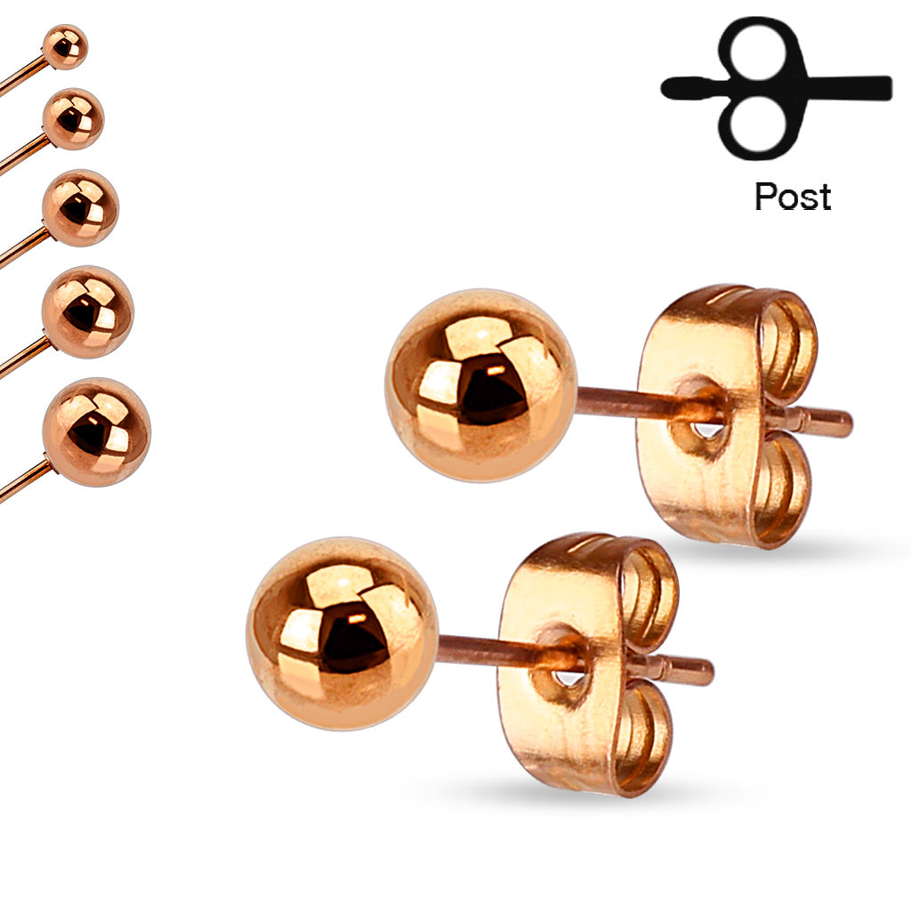 BodyCandy Rose Gold IP 316L Stainless Steel Ball Stud Earrings 3mm to 7mm Sizes — main product shot