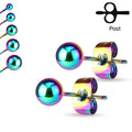 BodyCandy Rainbow IP 316L Stainless Steel Ball Stud Earrings 3mm to 7mm Sizes — main product shot