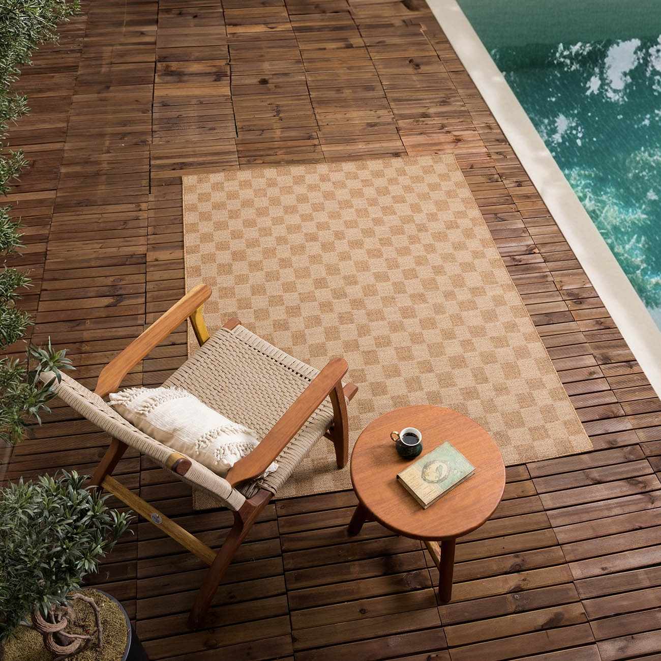 Kuval Checkered Brown Outdoor Rug – Boutique Rugs, view 5