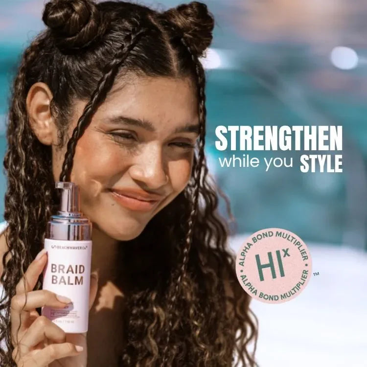 The Beachwaver Co. Braid Balm Pre-Braid Prep — product on model