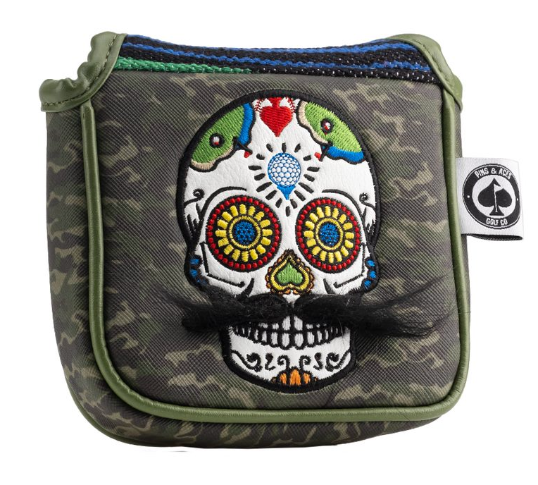 Mustache Sugar Skull - Mallet Putter Cover Green Camo – Pins and Aces, view 8