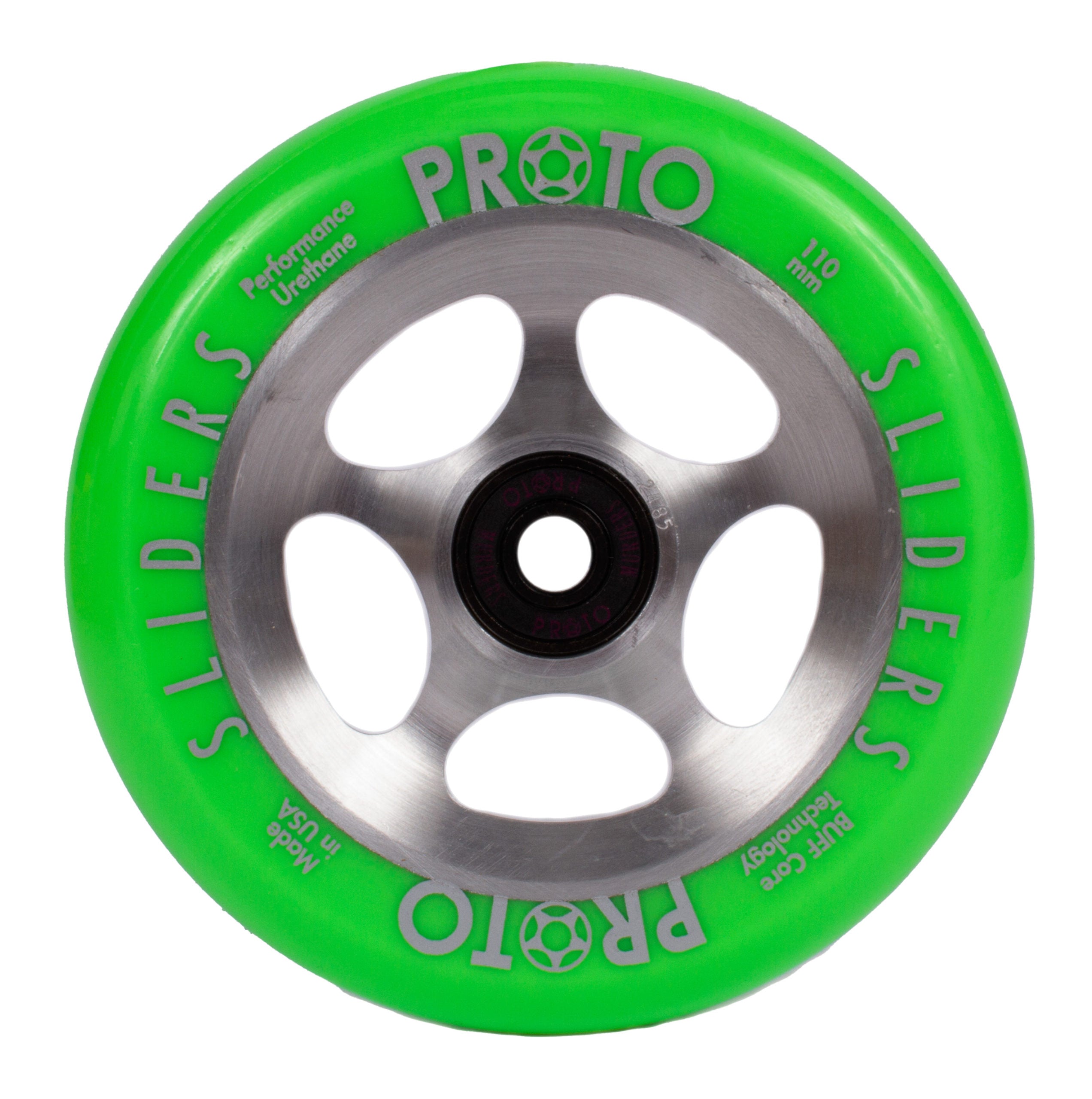 Proto StarBright Sliders Wheels 110mm - Neon Green on Raw (Pair)