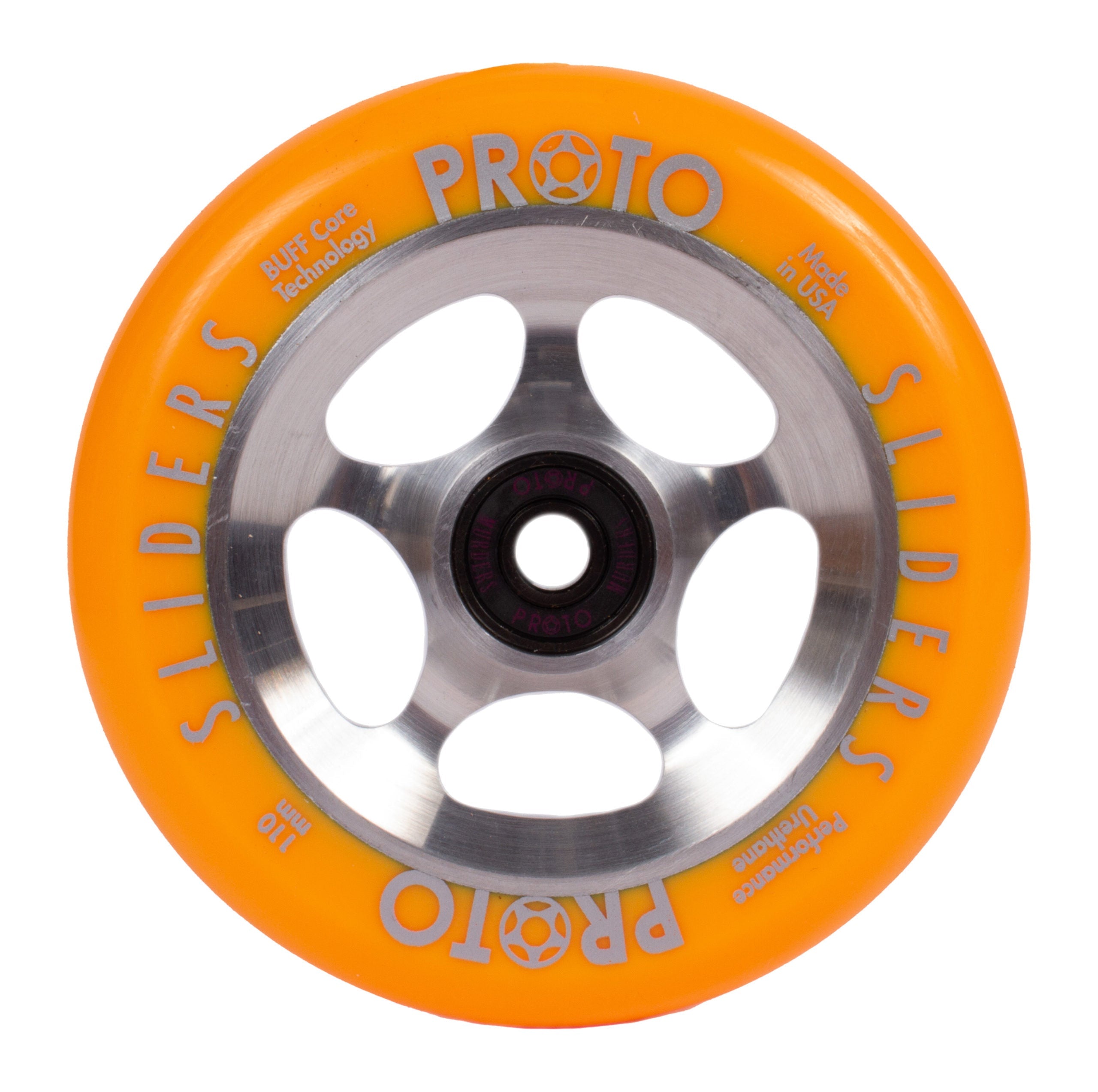 Proto StarBright Sliders Wheels 110mm - Neon Orange on Raw (Pair)