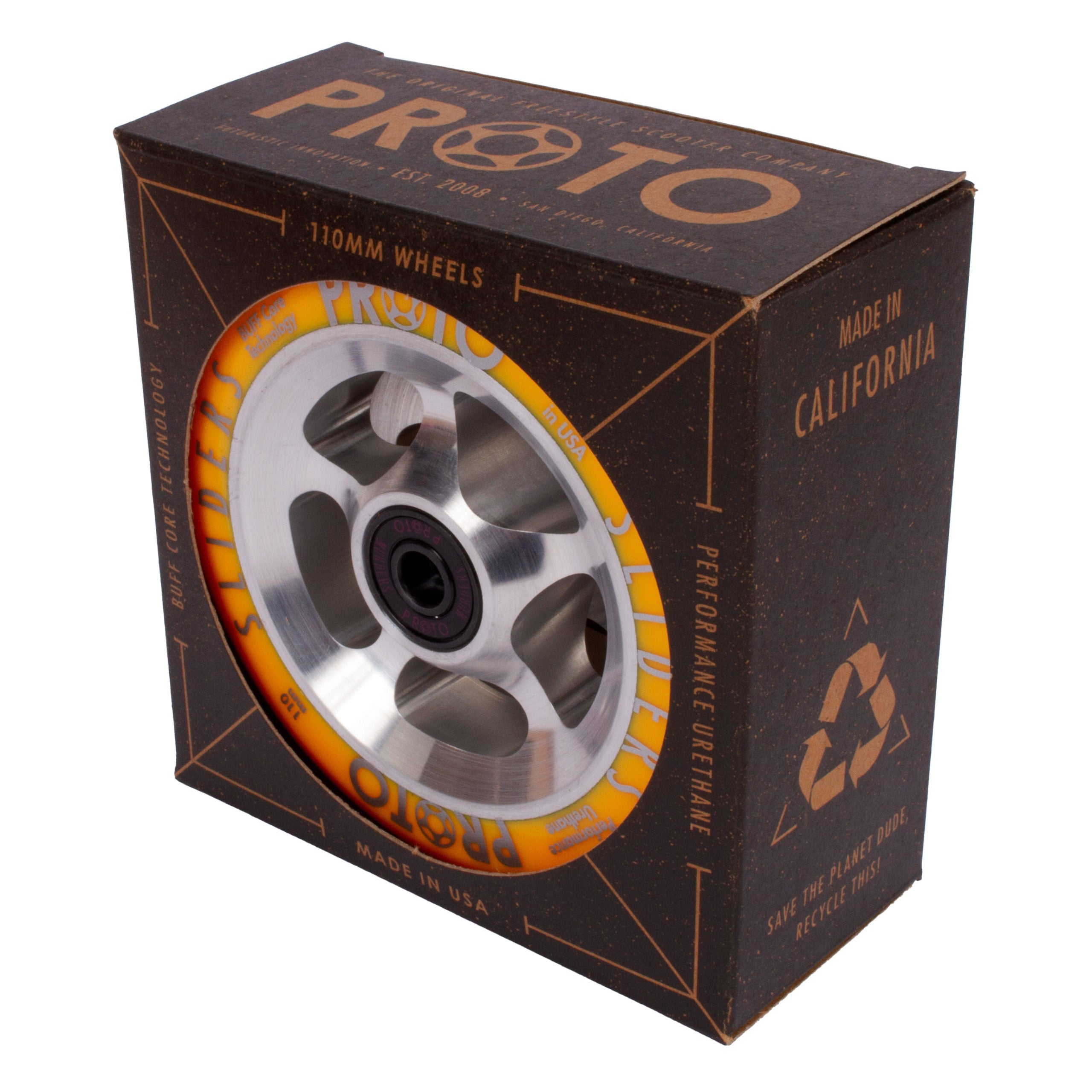 Proto StarBright Sliders Wheels 110mm - Neon Orange on Raw (Pair)