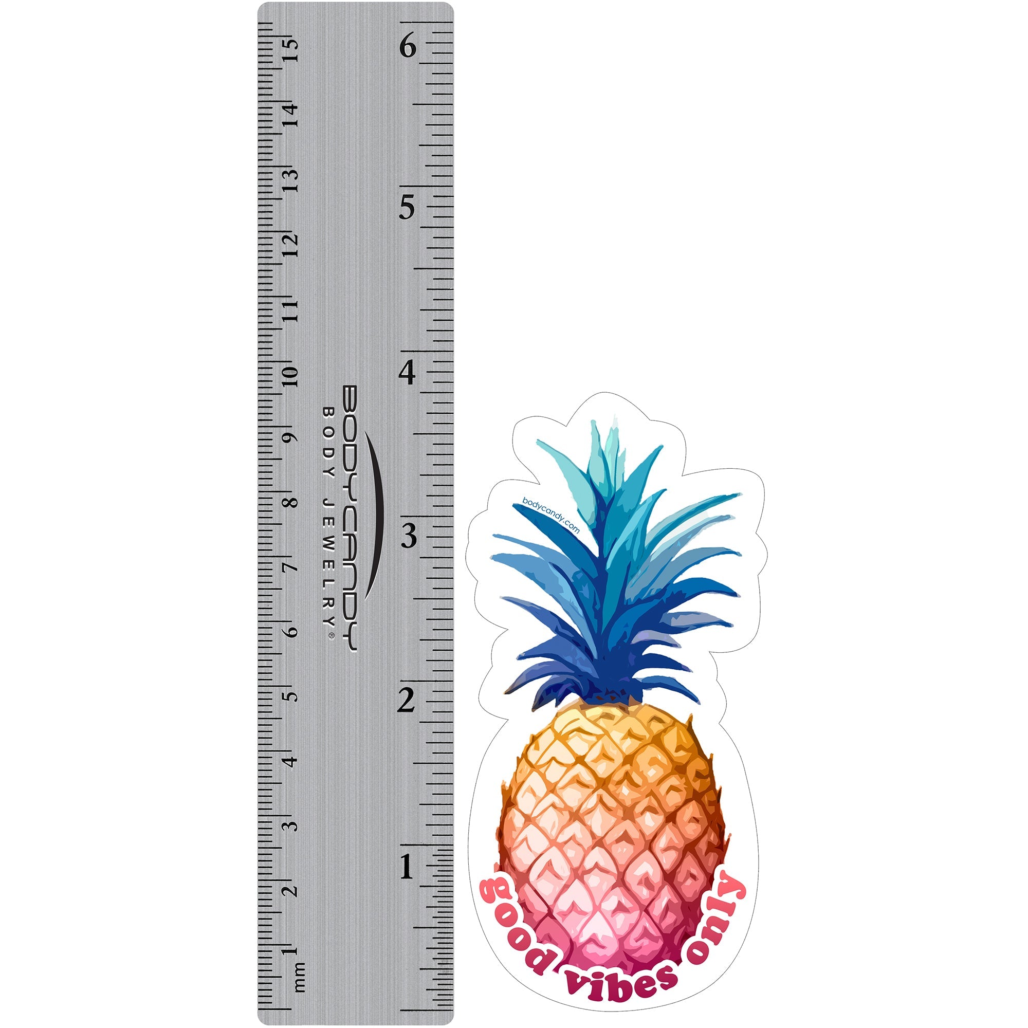 BodyCandy Body Candy Good Vibes Only Pineapple Sticker — side view