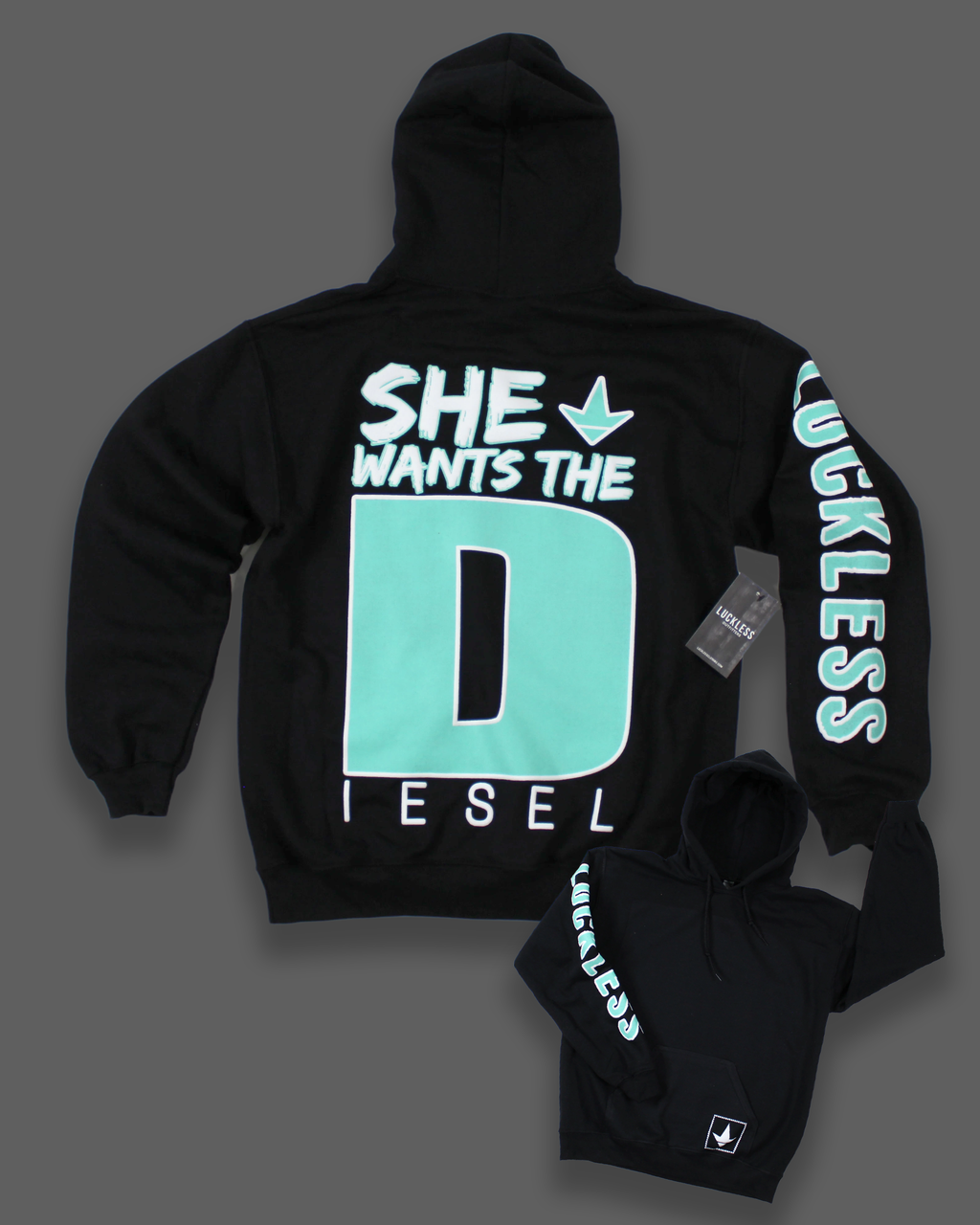 Luckless Outfitters She Wants the Diesel Hoodie — fabric or material detail