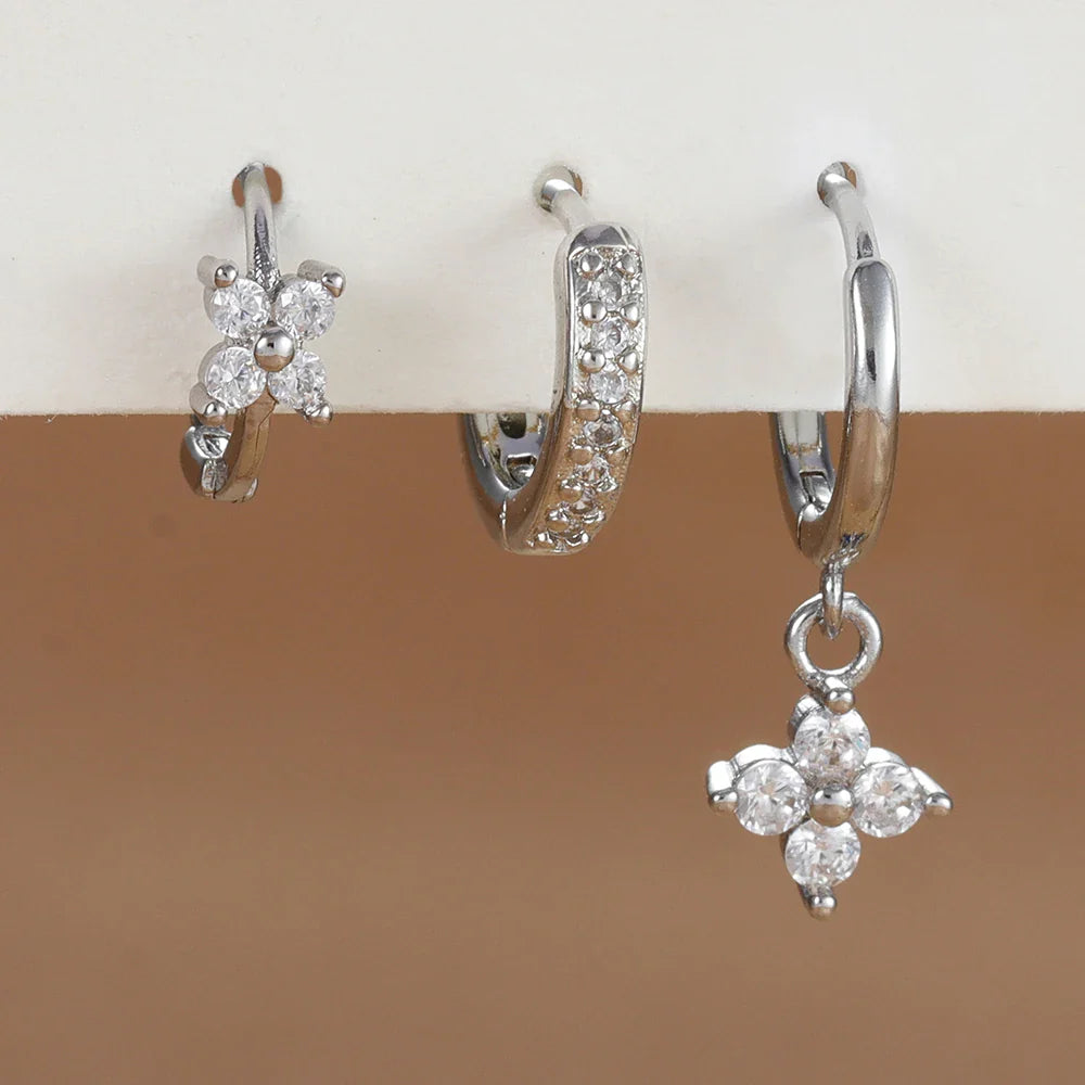 SORI STYLE 3PCS Flower Drop and Dangle Earring — side view
