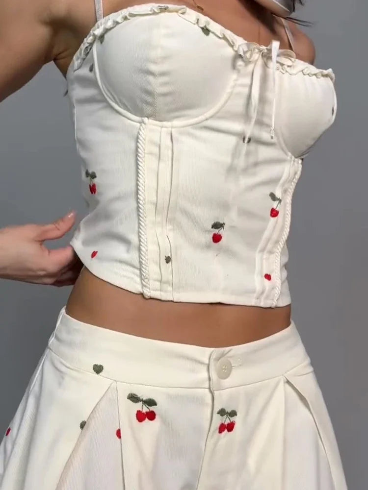 Women's Print Vest and Pleated Pants Set Lace Up