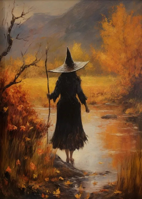 Perfecsy Witch Magical Art Print Witch with Full Moon Wall Decor Darkness Witches Painting Wall Decor Canvas Poster Dark Roma