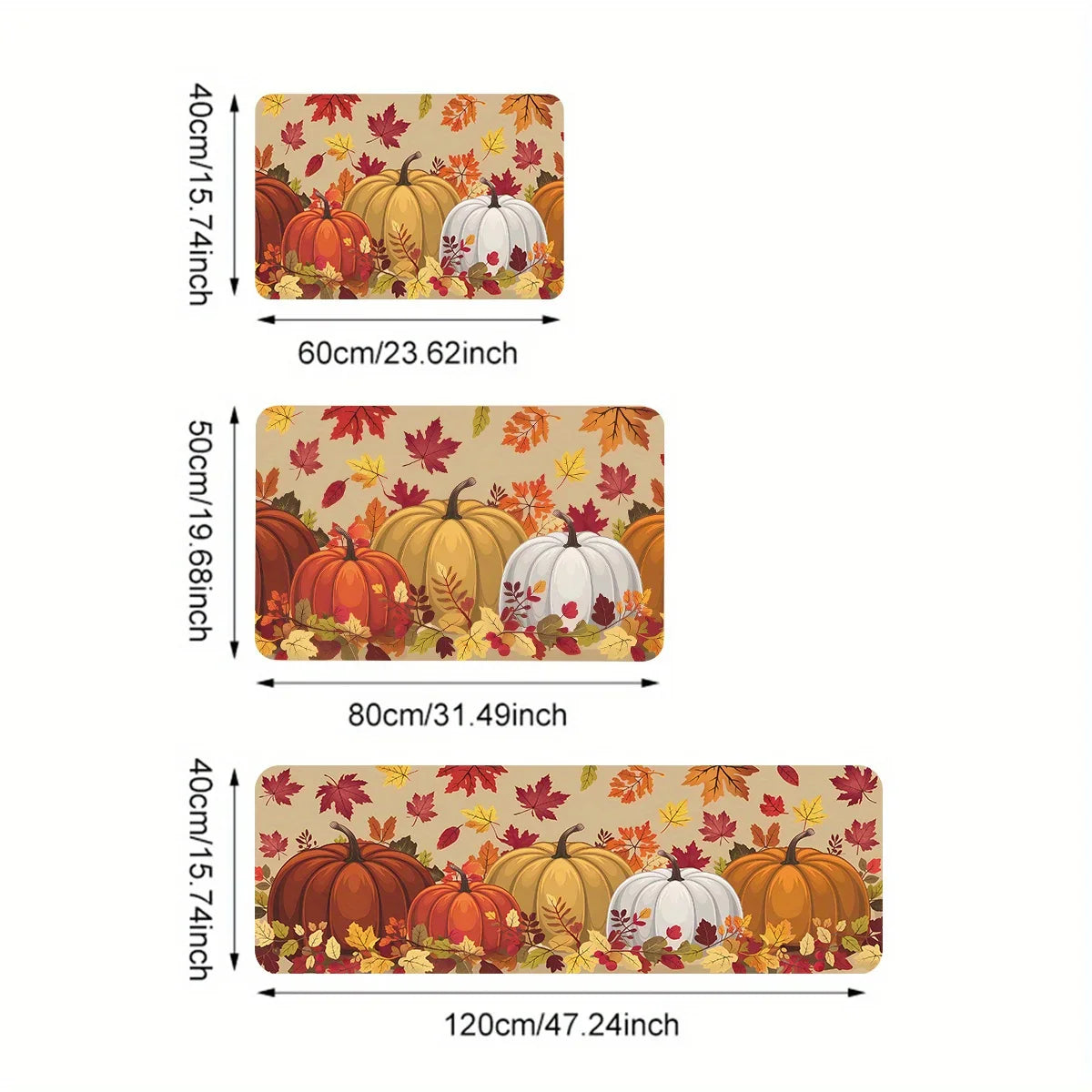 Perfecsy VIKAMA Thanksgiving Carpet Pumpkin Maple Leaf Carpet Kitchen Rug Long Carpet Doormat Living Room Bedroom Sofa Soft F