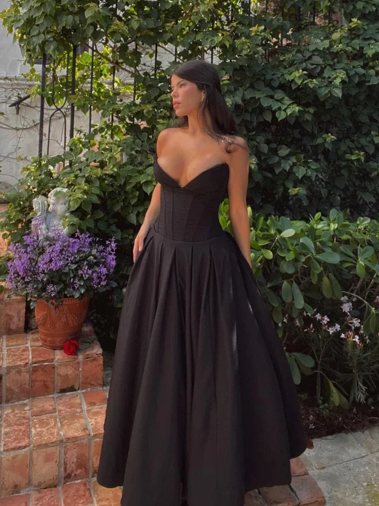 Envy NYC Envy NYC Black Elegant Corset MIDI Dress — main product shot