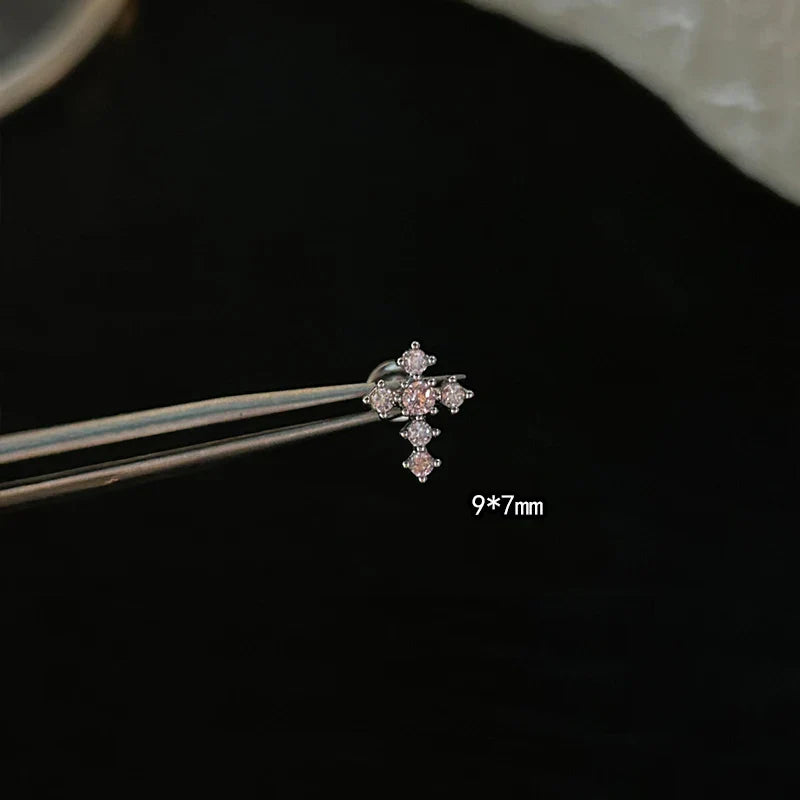 MyClosetAid 1 PCS Pink Bowknot Shiny Ear Bone Nail 316L Stainless Steel Korean Style Zircon Crystal Earring Women Y2K Cute Co