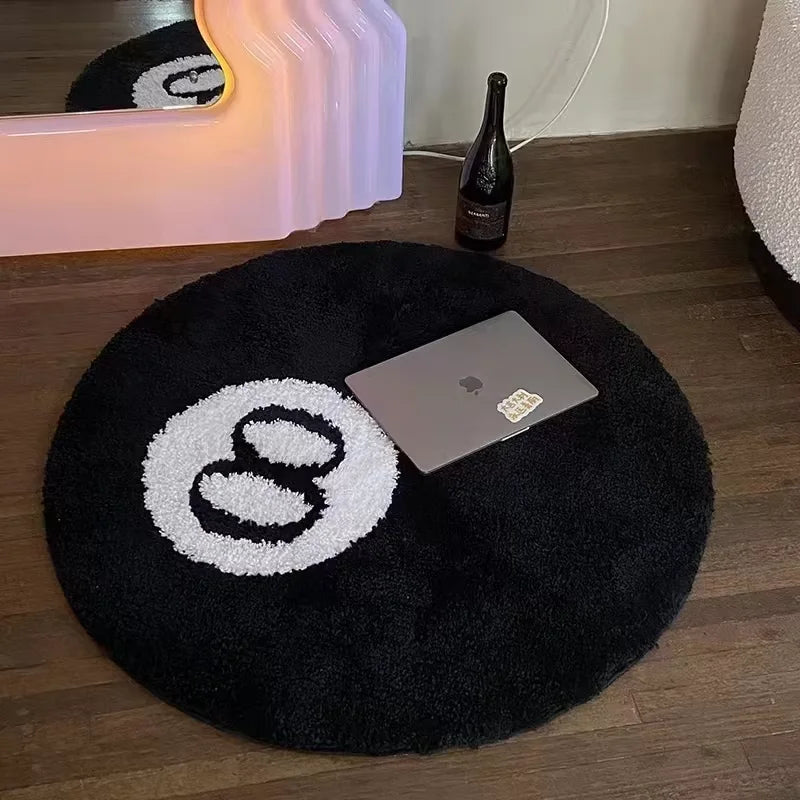 Perfecsy VIKAMA Halloween Eight-Ball Carpet Round Soft Decorative Rug Horror Movie Theme Indoor Home Decor Spooky Pool Enthus