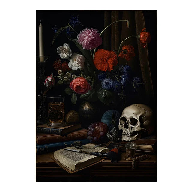 Perfecsy Retro Crow Witch Bat Skull Dark Academia Gothic Victorian Style Wall Art Canvas Painting Poster Print Halloween Gift