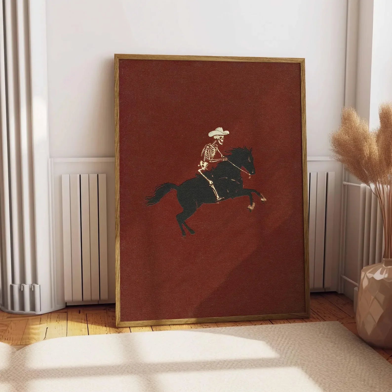 Perfecsy Skeleton Cowboy Illustration Bucking Bronco Print Gothic Wall Decor Horse Poster Quirky Art Western Poster Retro Rod