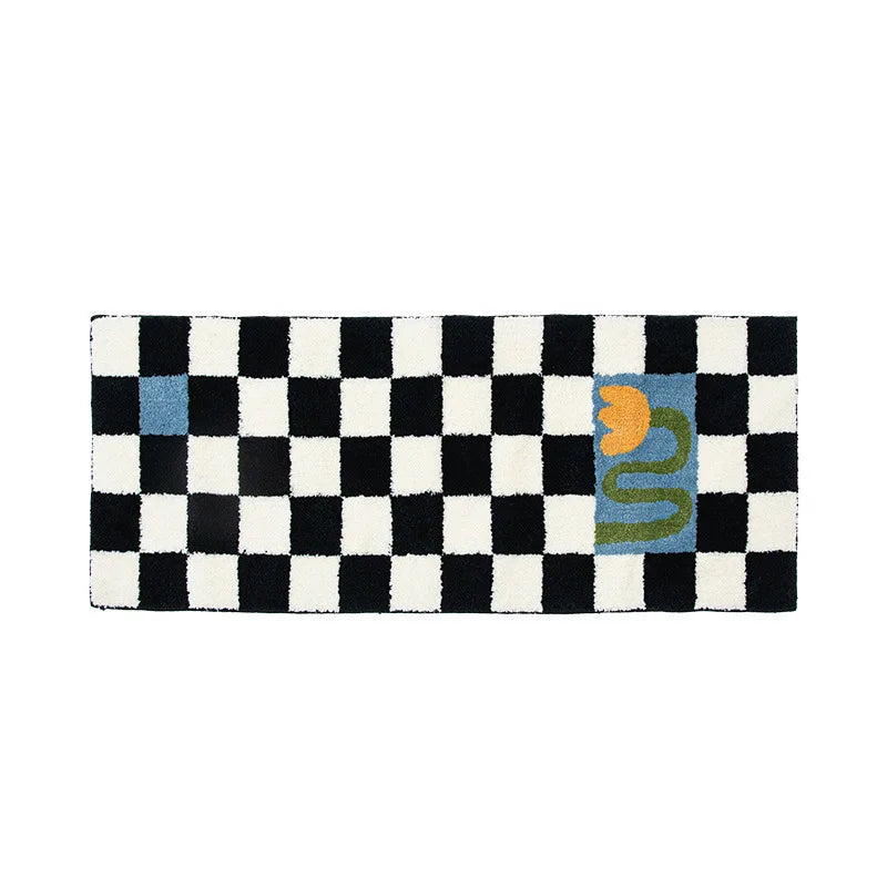 VIKAMA Modern Ins Checkerboard Cashmere Rug Comfortable Soft Cooling Bedroom Bed Blanket Bay Window Blanket Cloakroom Carpet — view 5