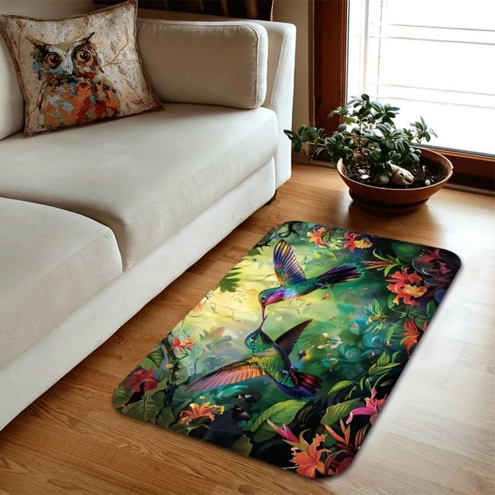 Perfecsy VIKAMA Spring Hummingbird Tropical Design Floor Mat, Non-Slip And Dirt-Proof, For Entrance, Bathroom, Kitchen Home D