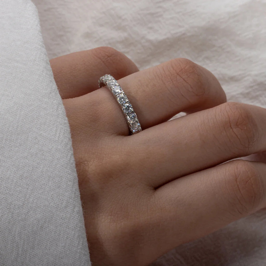 3 MM Round Cut Full Eternity Moissanite Band Ring