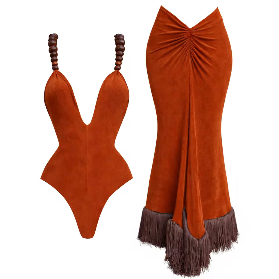 Halter Bandeau Bikini Set Women's Sexy Push Up Swimsuit Long Skirt Beachwear