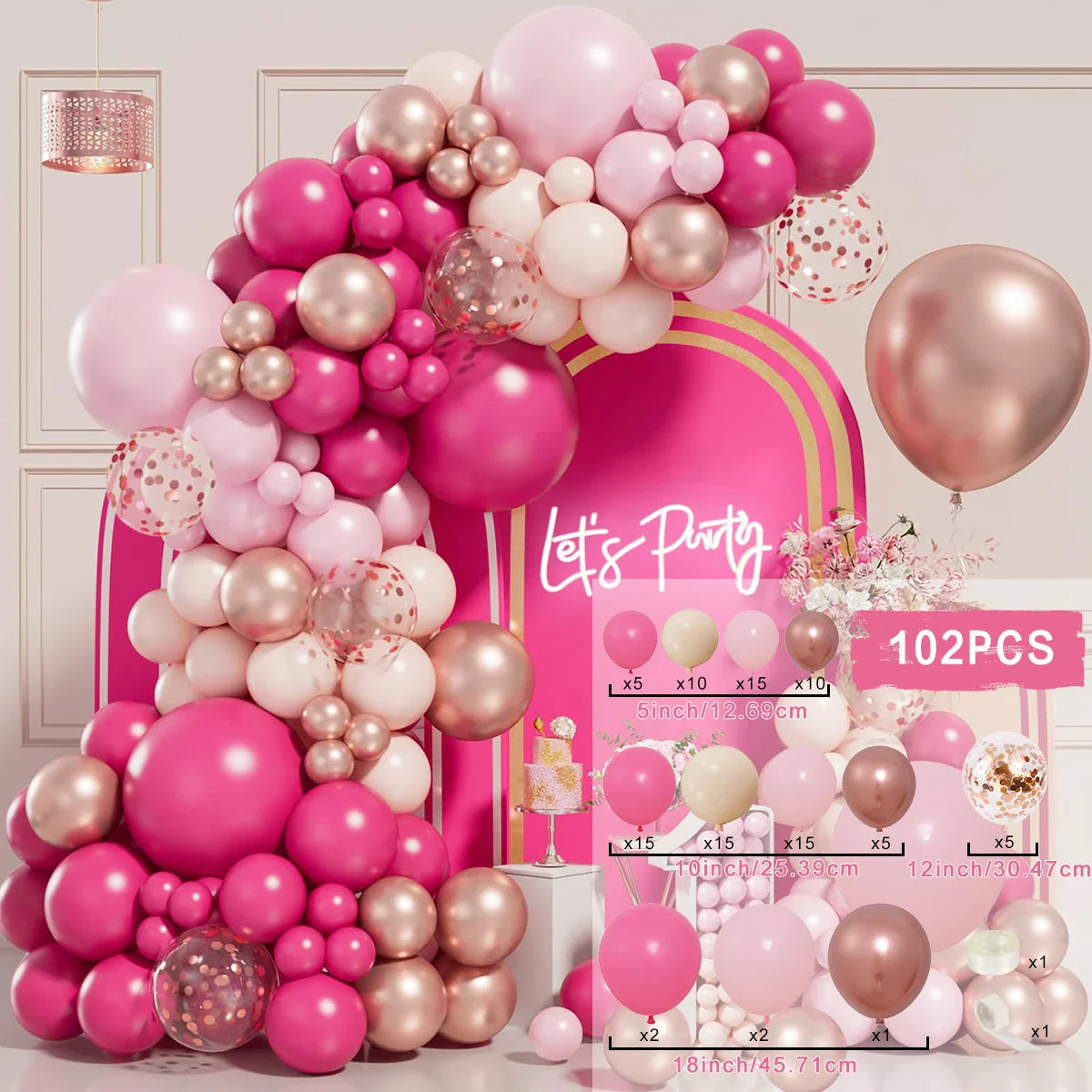 Perfecsy Pink Red Balloon Garland Arch Kit Happy Birthday Party Decoration Kids Wedding Birthday Balloon Latex Baloon Baby Sh