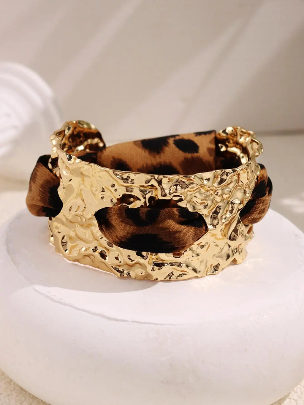 MyClosetAid Leopard Print Ribbon-Wrapped Metal Bracelet — back view