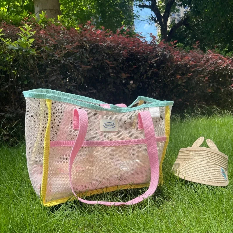 Perfecsy Ladies Summer Transparent Mesh Breathable Handbag Outdoor Beach Shower Handbag Large Capacity Beach Bags Portable Sw
