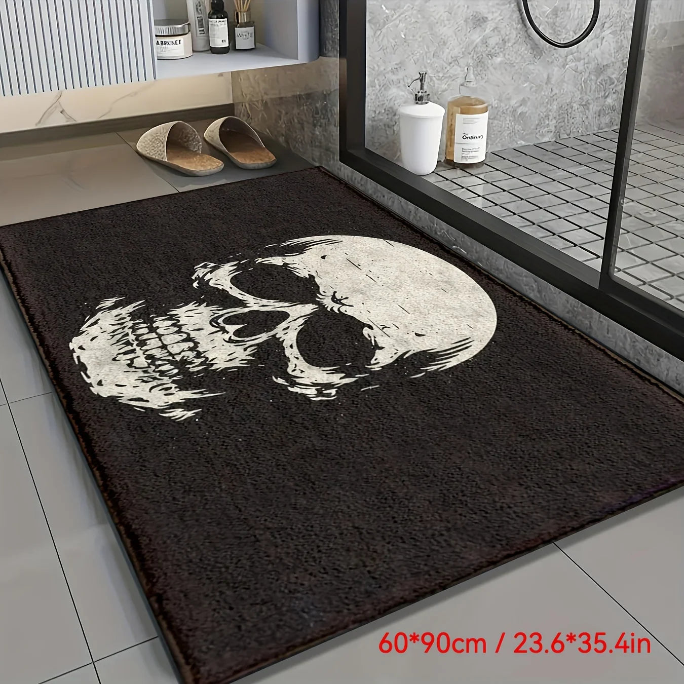 Perfecsy VIKAMA Halloween Horror Skull Carpet Door Mat Living Room Carpet Rug For Bedroom Black Floor Mat Anti-Fouling Dirt-R