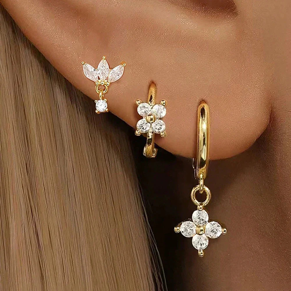 SORI STYLE 3PCS Crown Stud Earring Set for Women — fabric or material detail