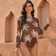 Women's Two Piece Long Sleeve Mesh Swimsuit UPF 50+ Padded Beachwear