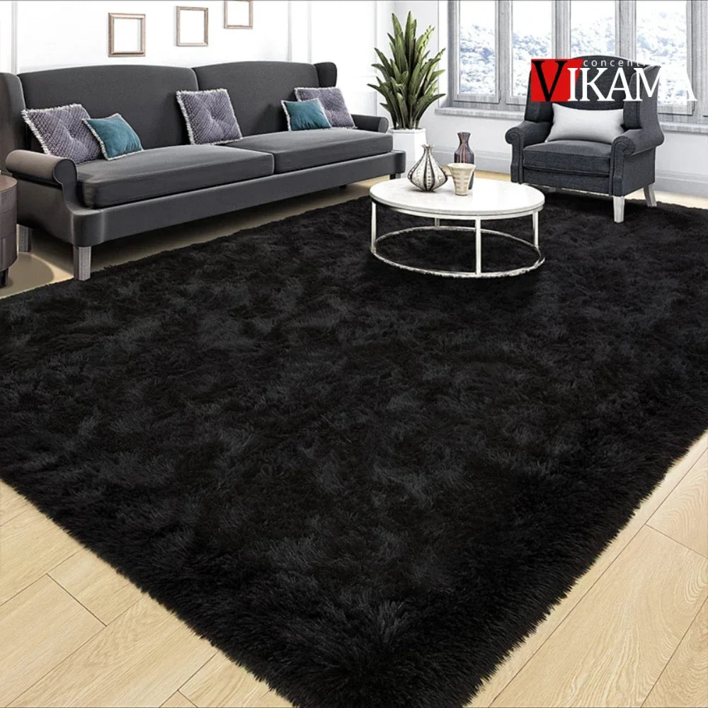 Perfecsy VIKAMA Minimalist Solid Color Shaggy Rug Fluffy and Soft Living Room Sofa Coffee Table Rug Nursery Floor Mat Home De