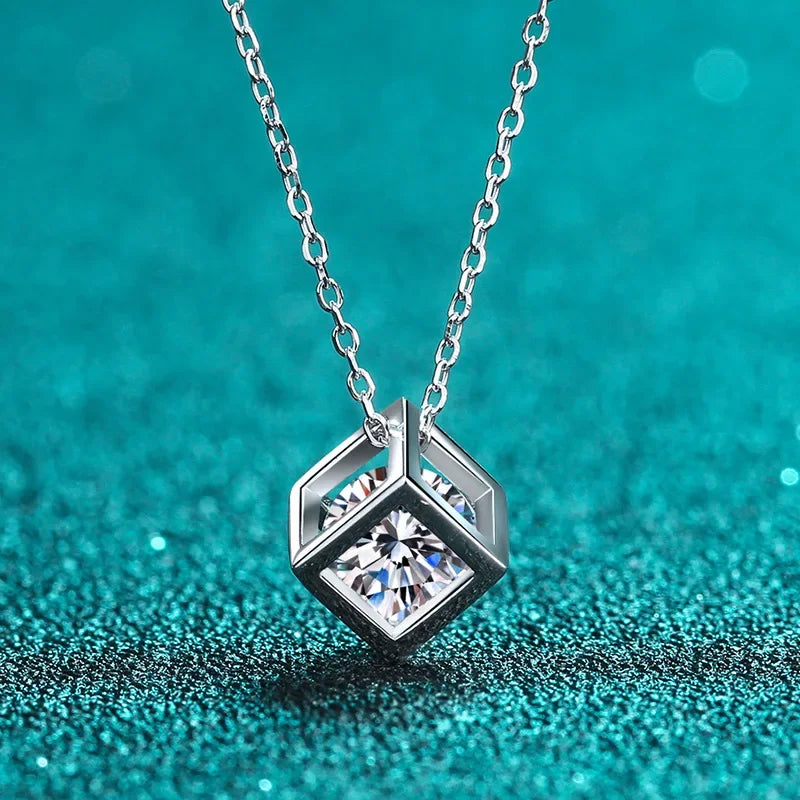 SORI STYLE S925 Sterling Silver 1CT Moissanite Square Pendant Necklace — back view