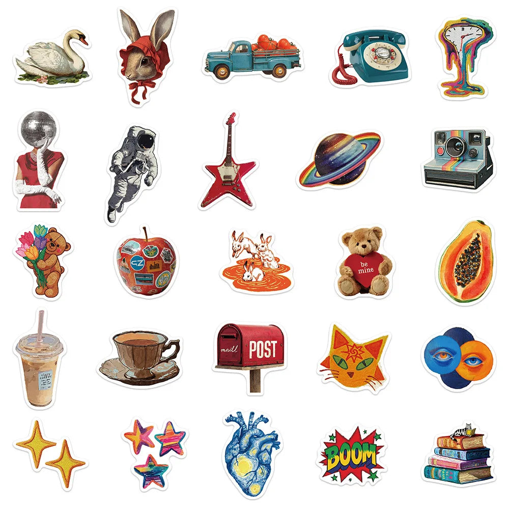 Perfecsy 50/100PCS Vintage Y2K Graffiti Sticker Decorative Phone Refrigerator Water Water Bottles PVC Waterproof Sticker — li