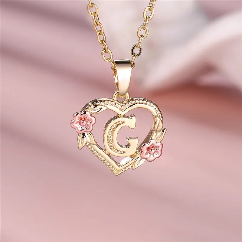MyClosetAid Female A-Z Letter Flower Pendant Necklace — color detail