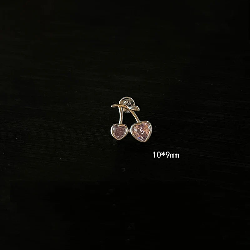 MyClosetAid 1 PCS Pink Bowknot Shiny Ear Bone Nail 316L Stainless Steel Korean Style Zircon Crystal Earring Women Y2K Cute Co
