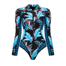 WAVECHO Women's Long Sleeve Zip Front One Piece Swimsuit Floral