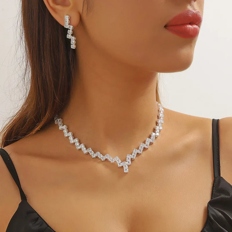 Envy NYC Precious Luxury Crystal Earrings & Necklace Jewelry Set — lifestyle worn / used context